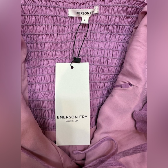 NWT Emerson Fry Amy Puff Sleeve Large Lavender Linen Dress - Picture 5 of 5